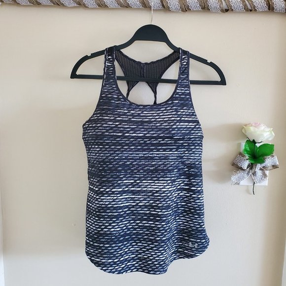 Under Armor womens workout tank top size s black white scoop neck mesh back - Picture 8 of 15